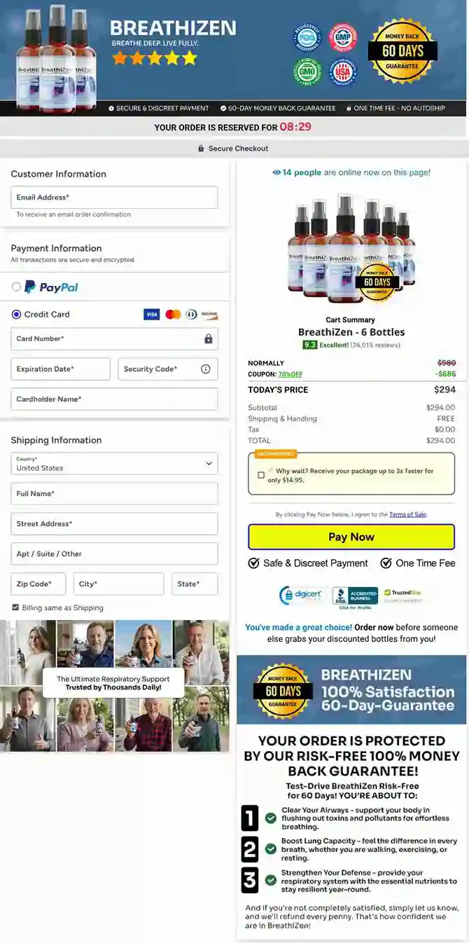 BreathiZen Secure Order Page — Checkout